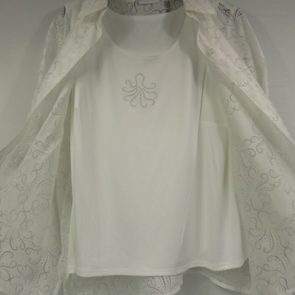 Alfred Dunner Button Front Sheer Top Built-In Tank Top Size 16 NWT - Picture 3 of 9